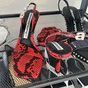 Alexander Wang red snakeskin ivy crystal slingback heeled sandals